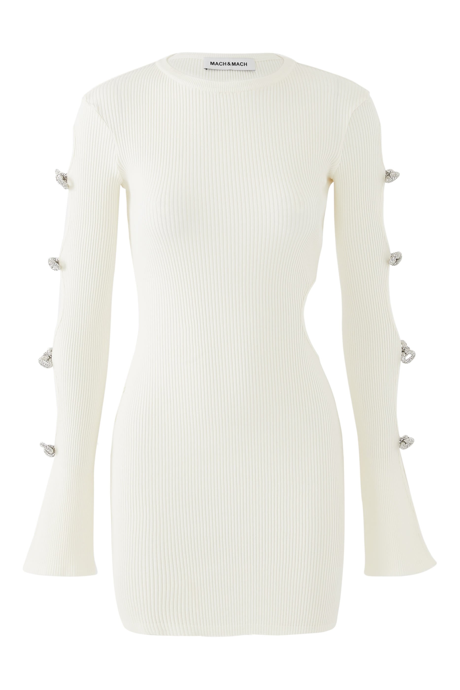 فستان قصير بفتحات وأكمام مزينة بربطات فيونكة