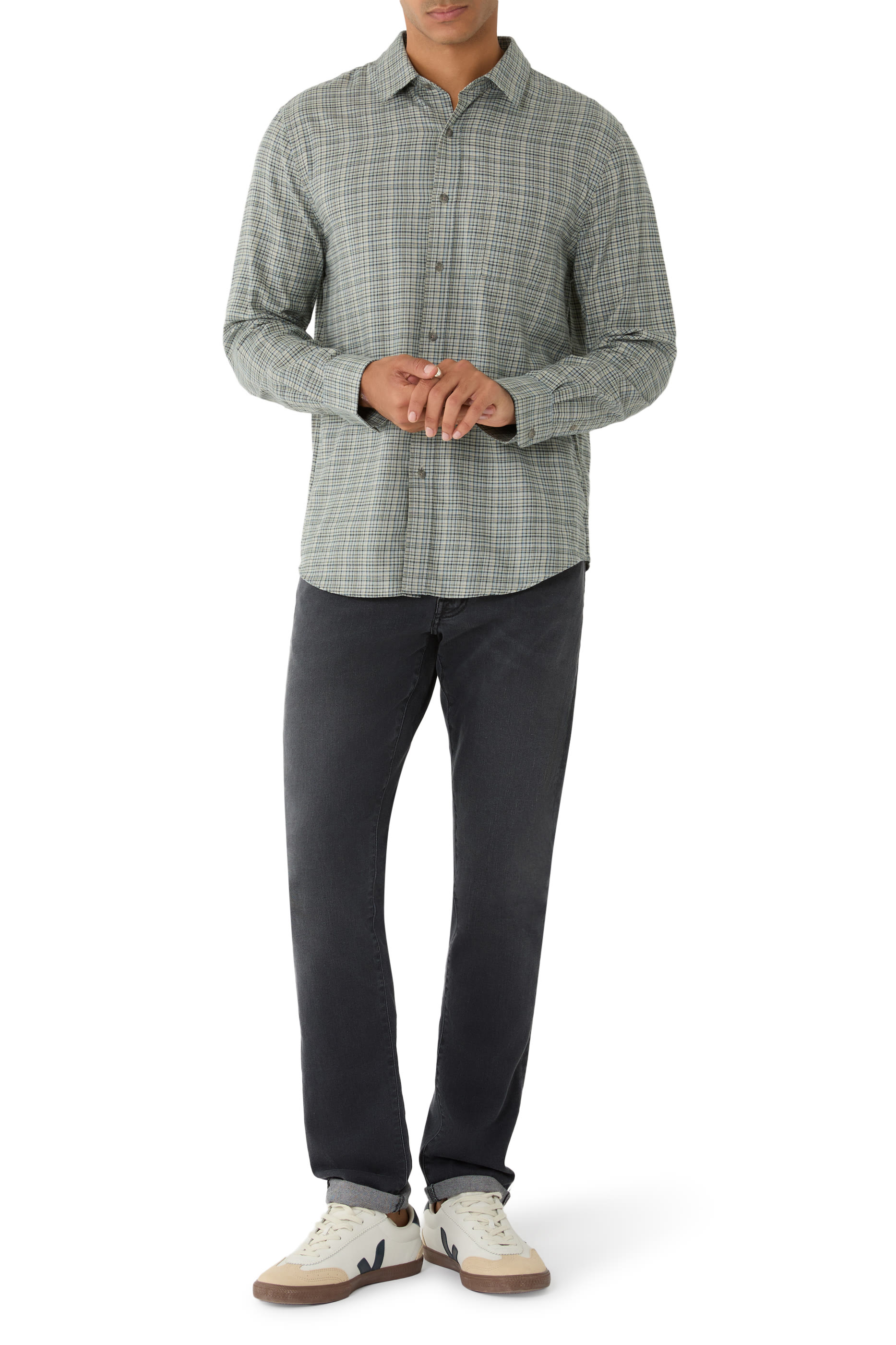 قميص هايكلي بأزرار أمامية ونقشة مربعات قطن