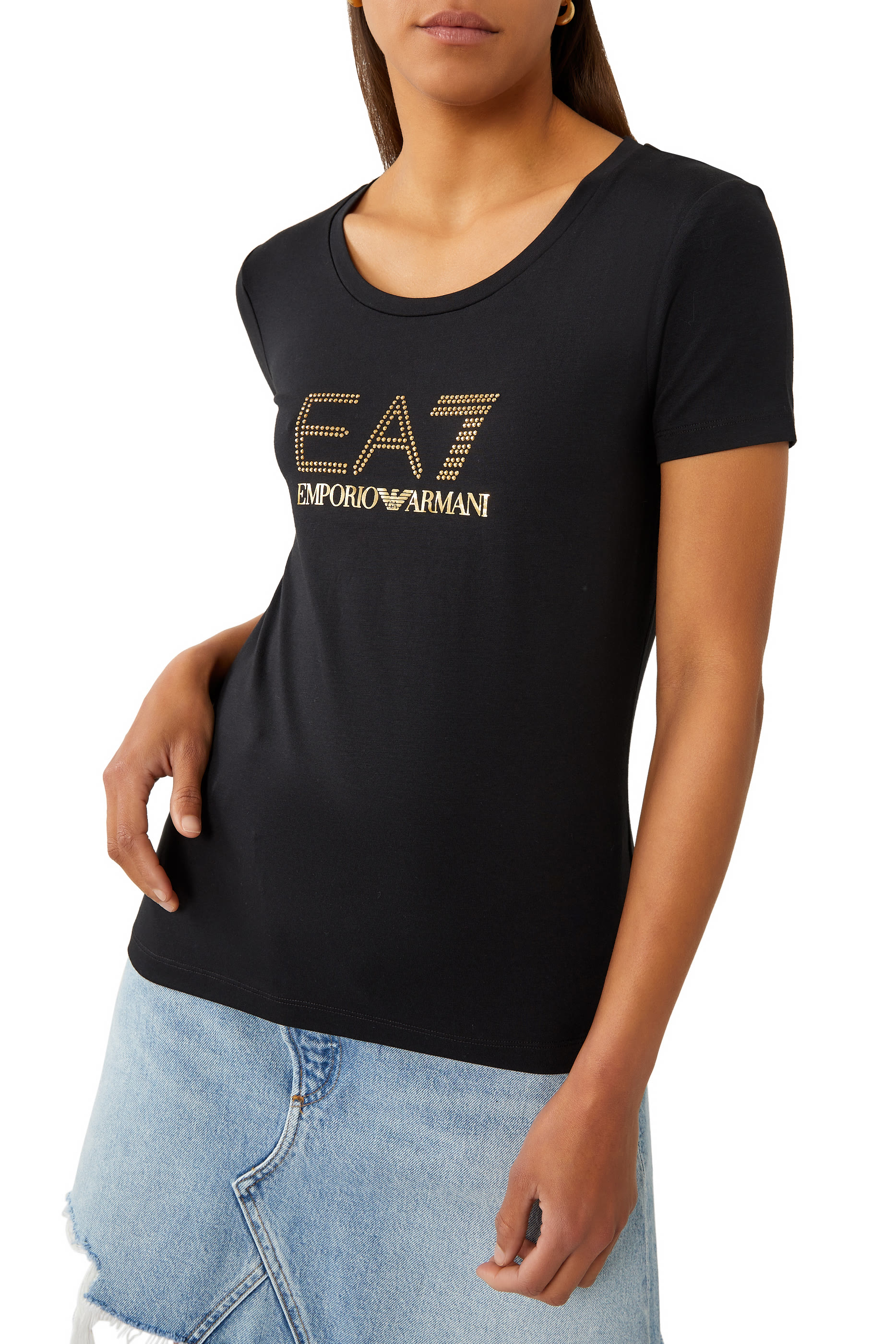 تيشيرت بشعار الماركة المرصع بأحجار الراين