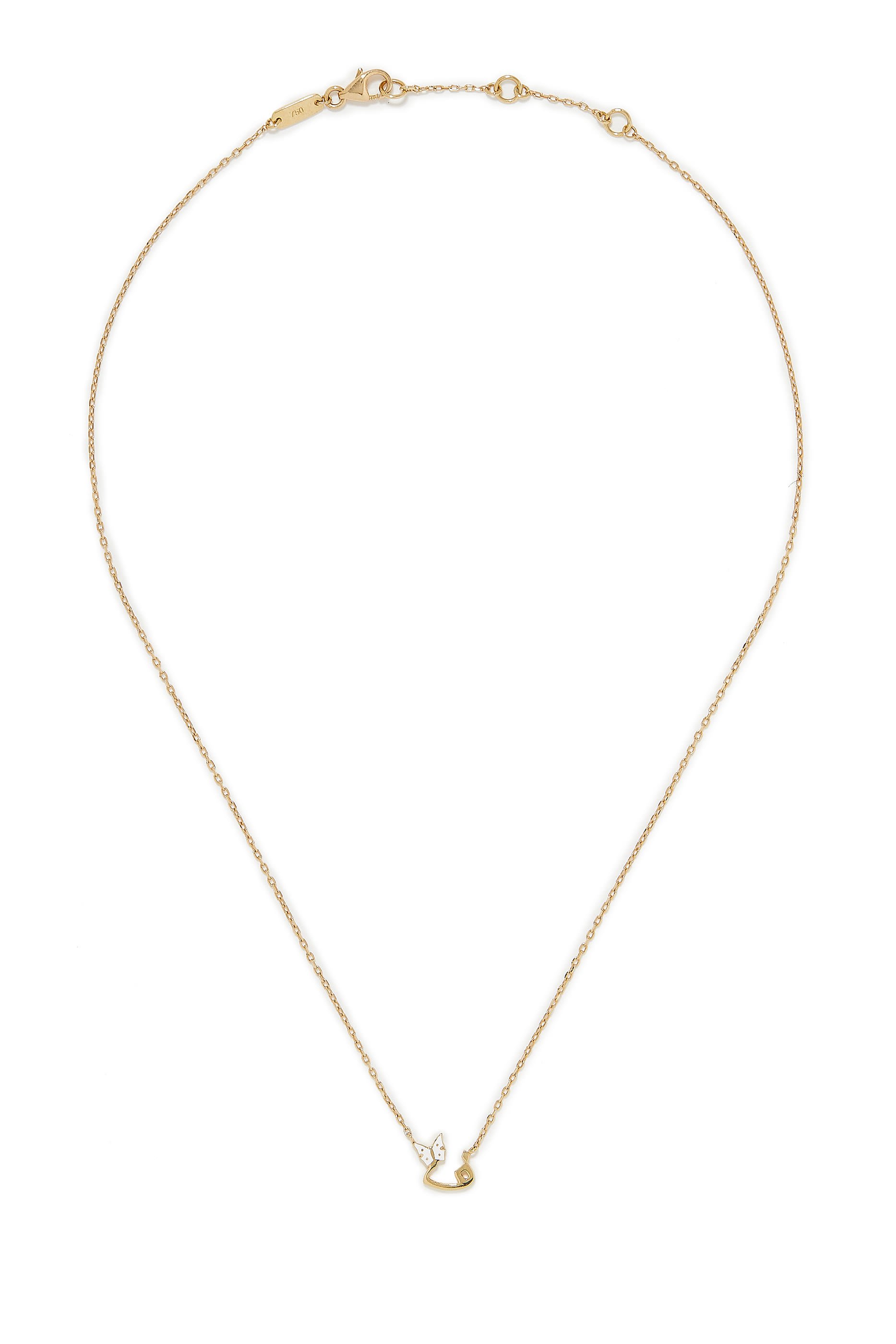 قلادة بدلاية بتصميم حرف 'ف' للأطفال، مينا وذهب عيار 18 قيراط