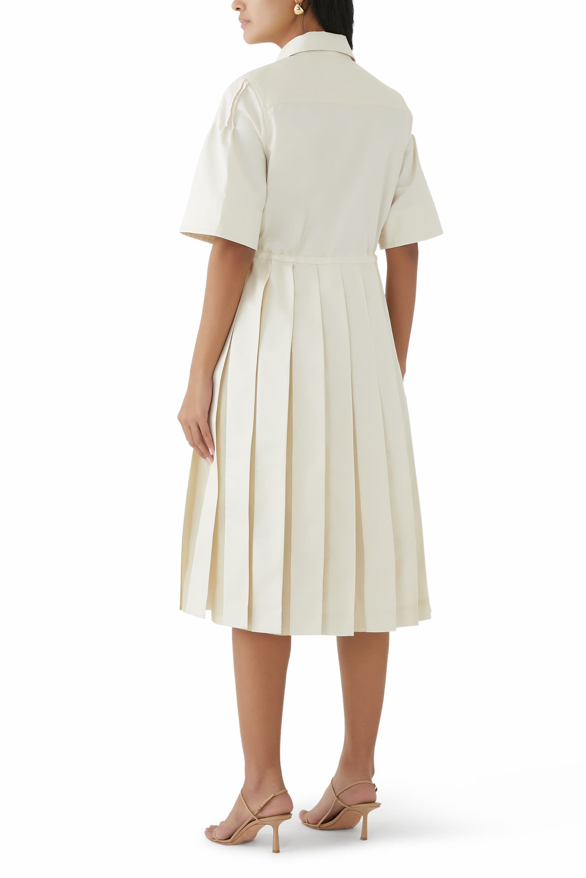 فستان بتصميم قميص متوسط الطول قطن وحرير