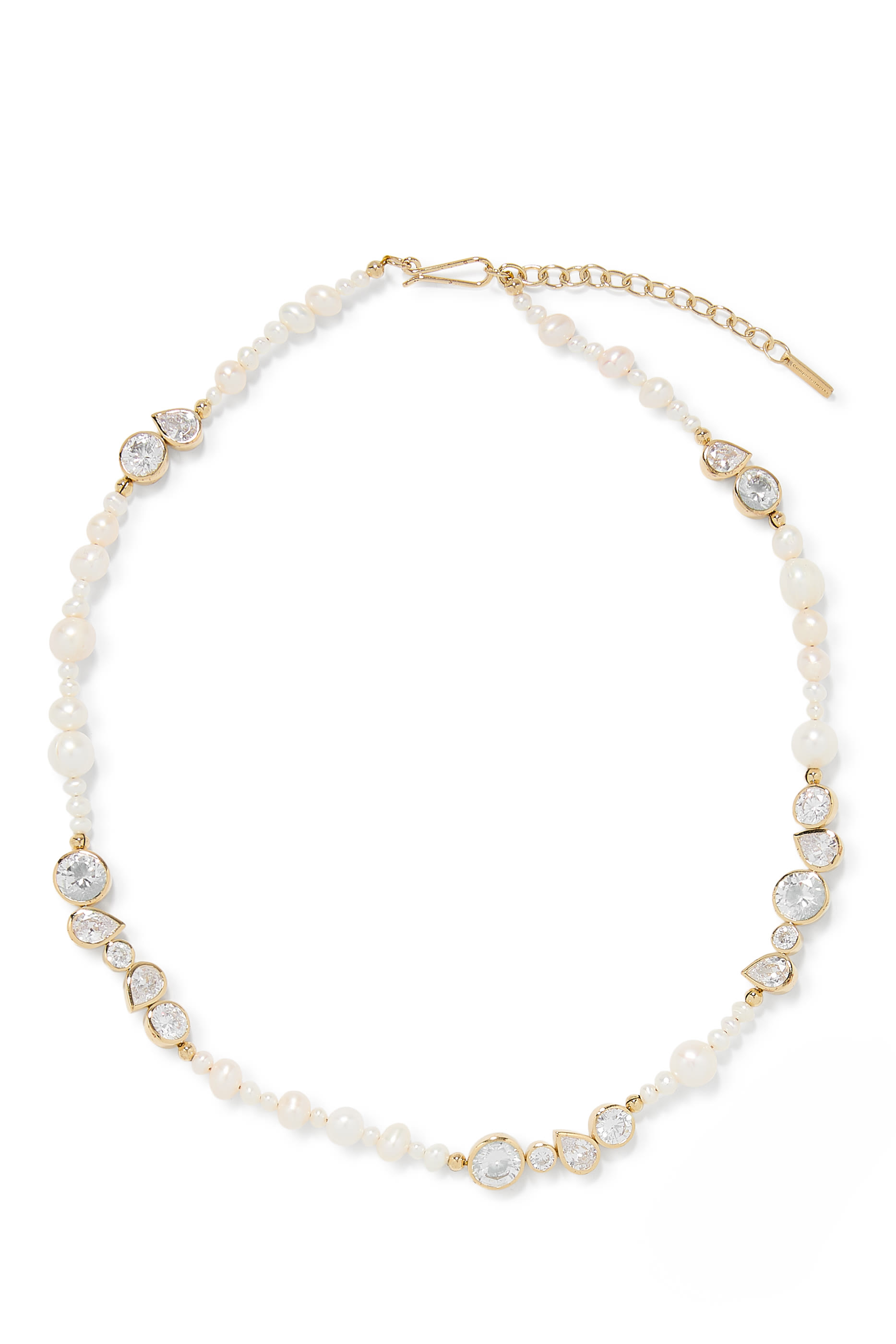 قلادة جليتش مزينة باللؤلؤ وأحجار زركونيا مكعبة، فضة استرلينية معاد تدويرها مطلية بذهب أصفر عيار 14