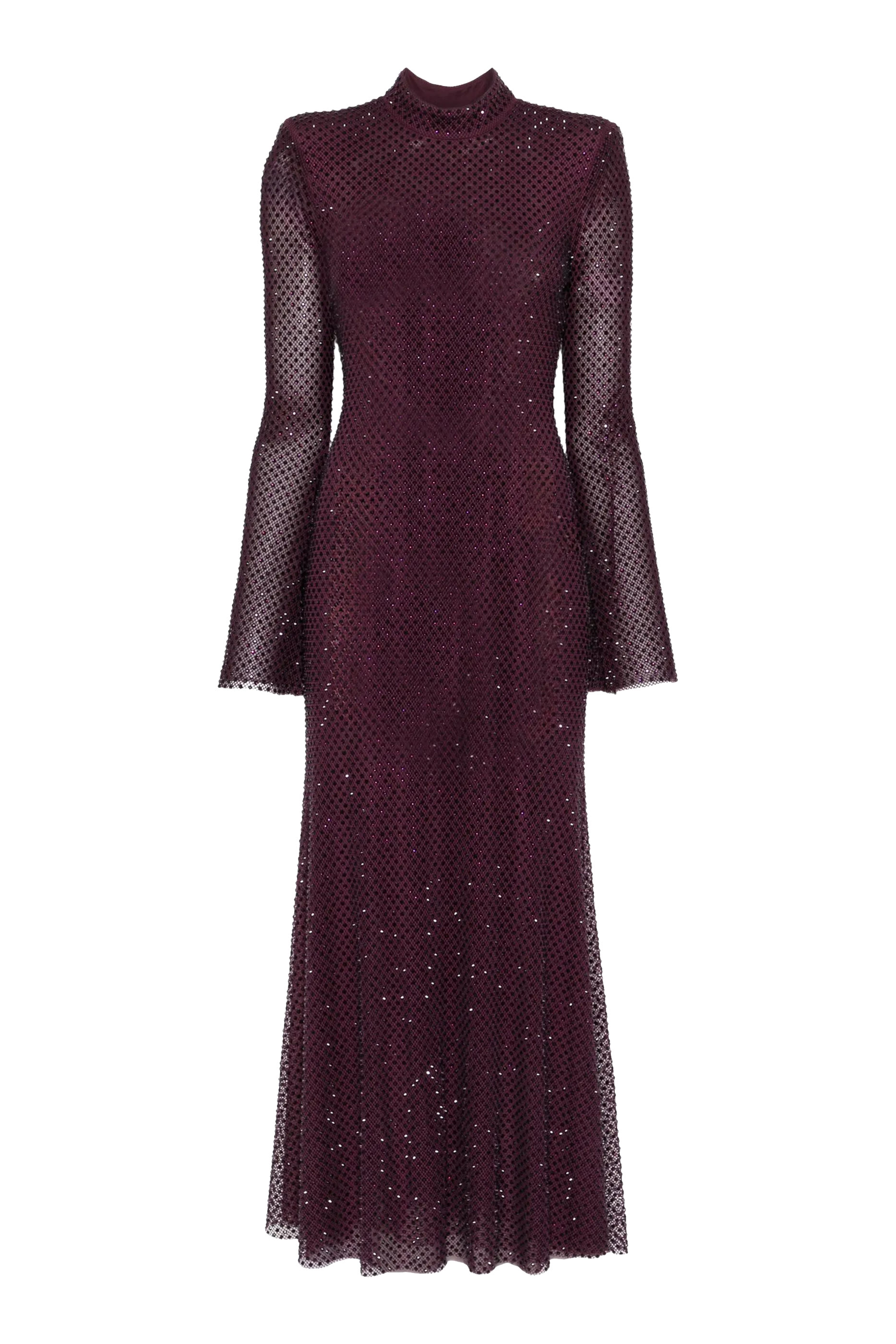 فستان متوسط الطول قماش شبكي بأحجار الراين