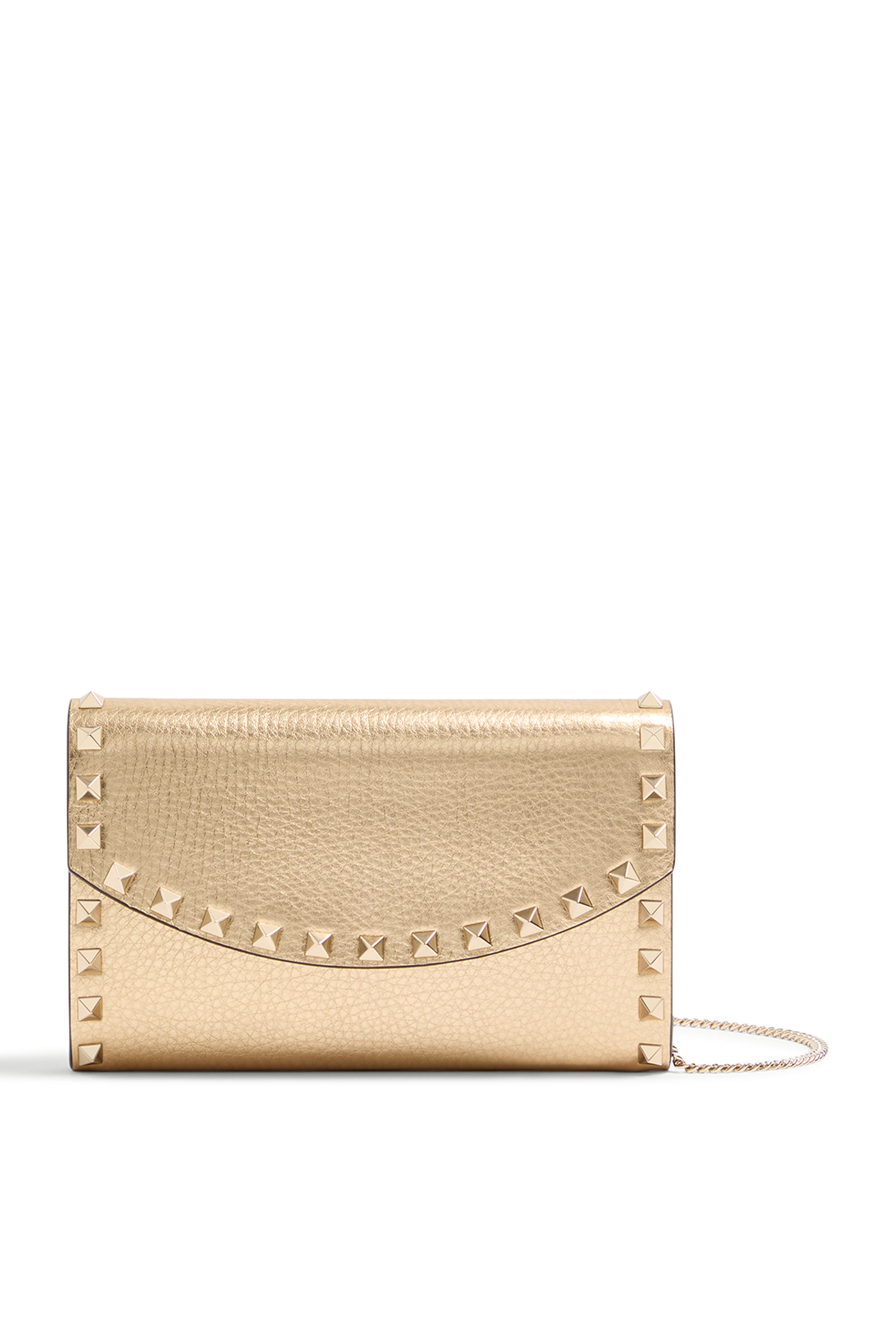 Rockstud Grainy Calfskin Wallet with Chain Strap