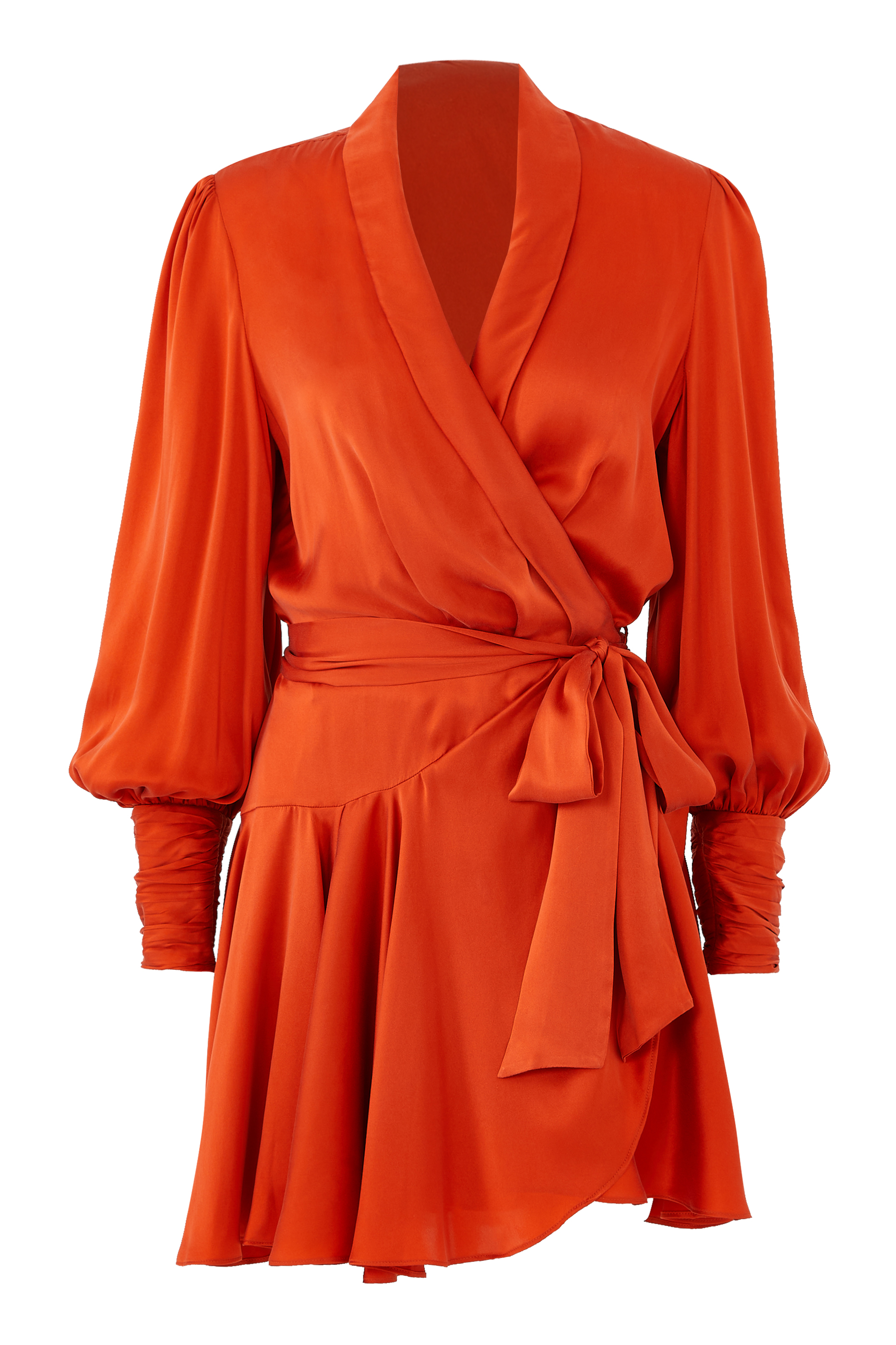 فستان قصير بتصميم ملفوف بكشكش حرير