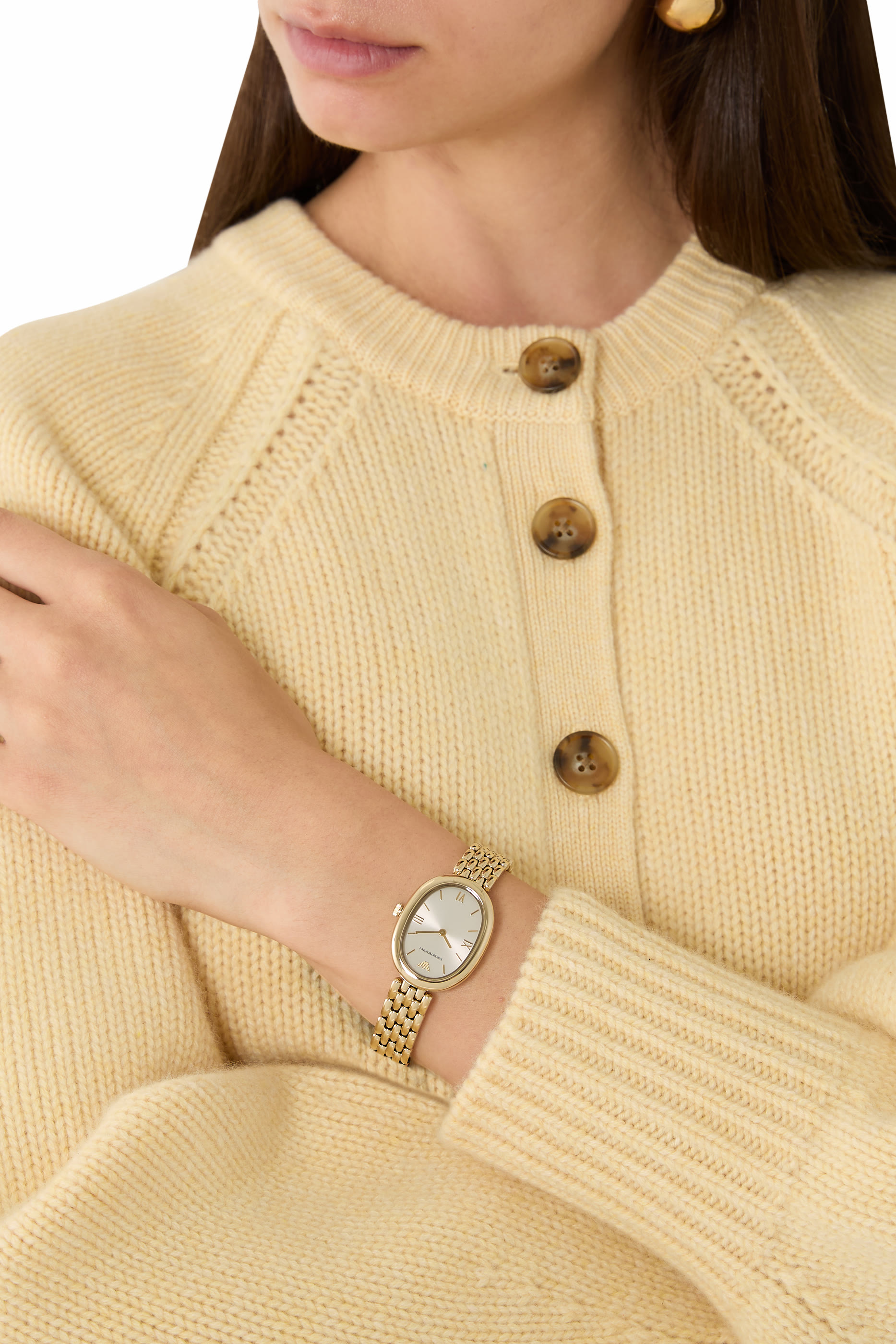 ساعة بعقربين باللون الذهبي ستانلس ستيل