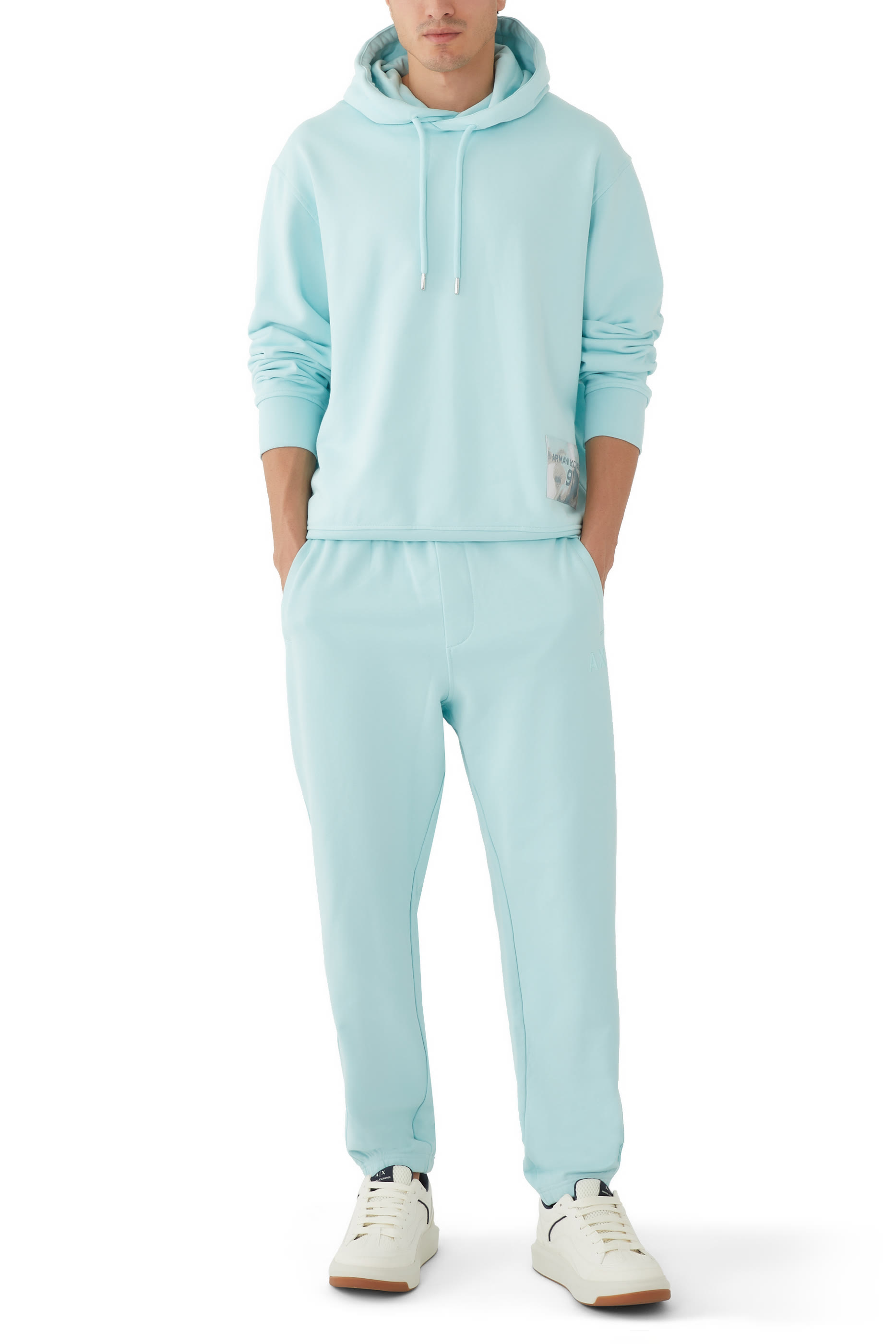 سويت شيرت بتصميم هودي برقعة شعار الماركة قطن جيرسيه