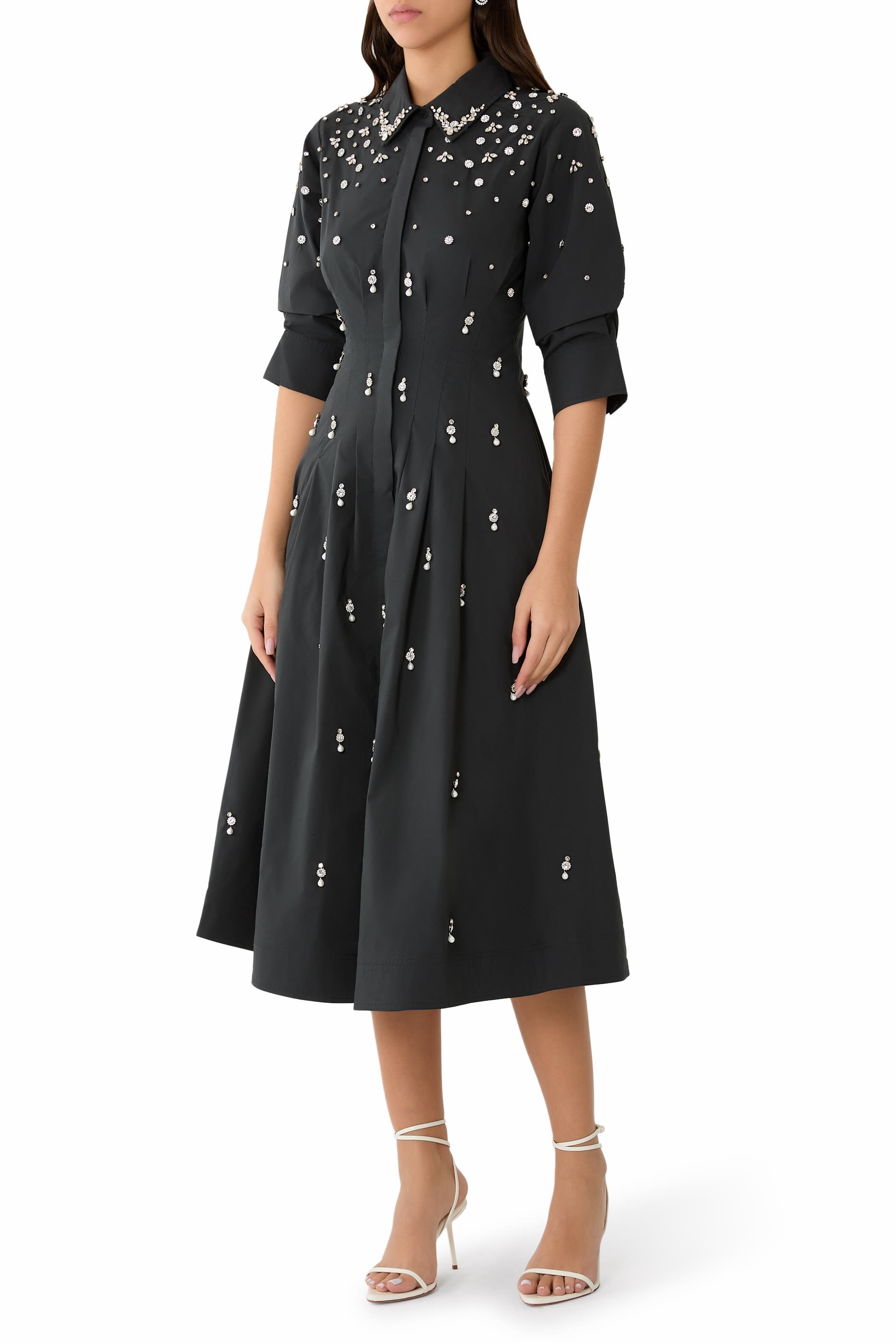 فستان جاز متوسط الطول مطرز