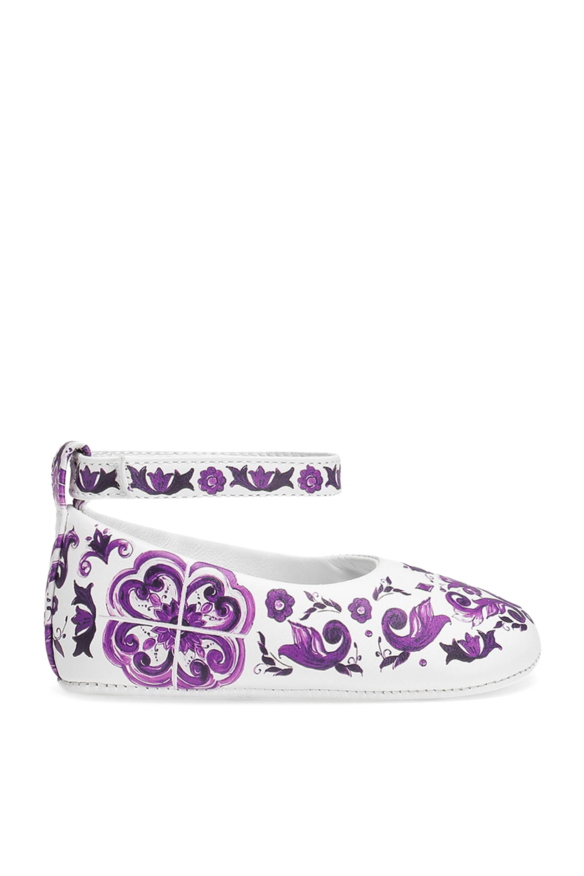 حذاء باليرينا بنقشة مايوليكا ونعل مسطح جلد نابا للأطفال