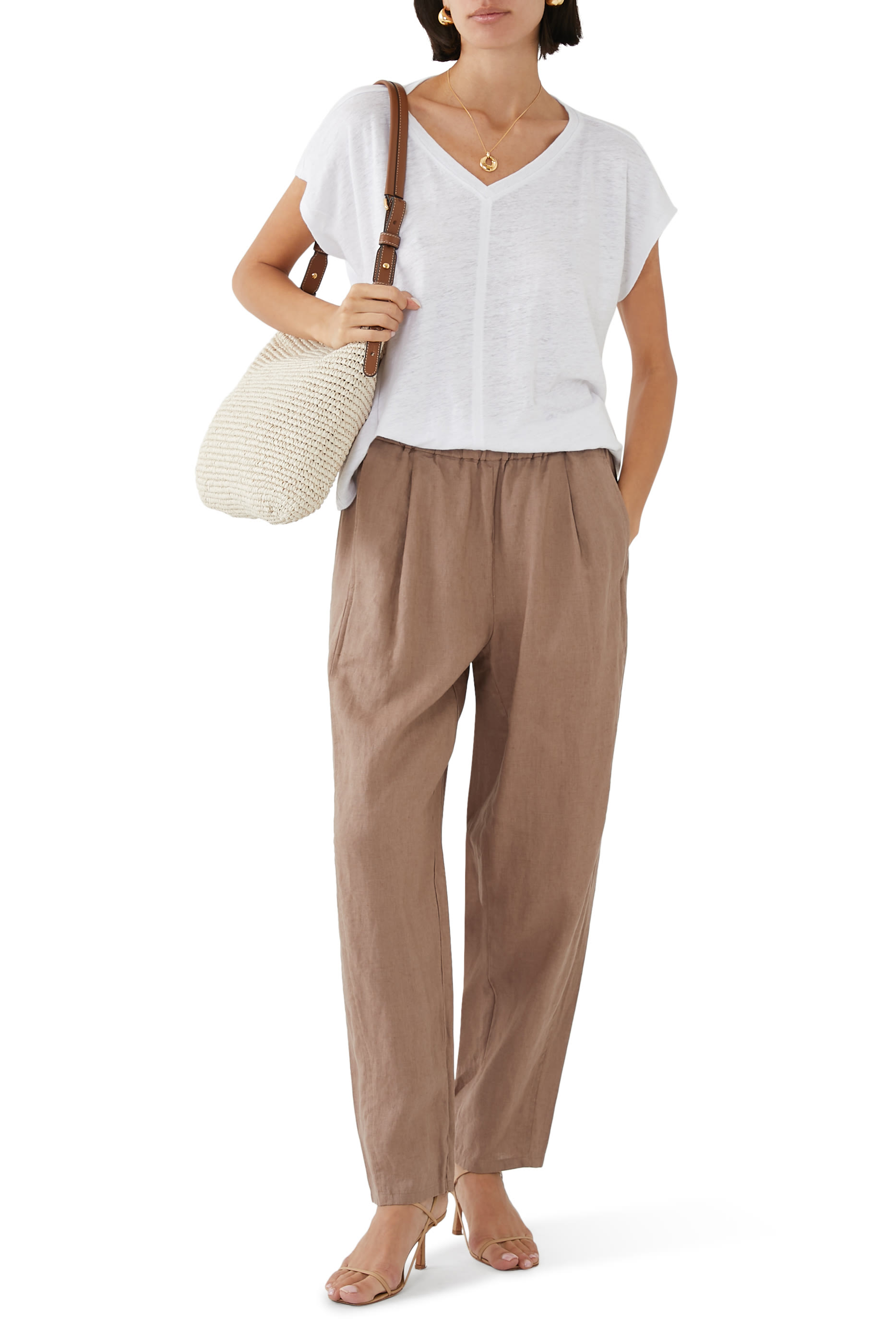 تيشيرت بياقة V كتان جيرسيه عضوي